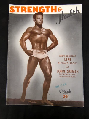 STRENGTH & HEALTH Magazine MARCH 1950 DICK BUCKHOLZ, JOHN GRIMEK Life Story VG+ - Image 1 of 2