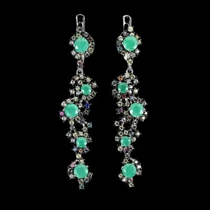 925 Sterling Silver Earrings Round Emerald Sapphire Natural Gemstone Jewelry - Picture 1 of 13
