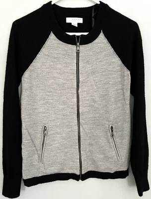 Suéter Kenar Mujer Pequeño Negro Gris Lana Merino Cremallera Completa Bolsillos Raglán Tejido Foto 1 de 4