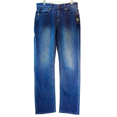 New Volcom Jeans Mens 30×32 Blue Solver Straight Dark Wash Mid Rise Zip Skate - Image 1 of 4