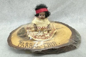 Vintage Farral Chihuahua Mexico Girl Doll Sitting on Slice Of Wood Stirring Pot - Picture 1 of 5