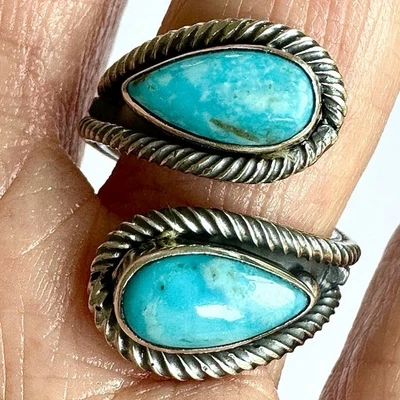 Navajo Türkis Wickelring Gr. 7 verstellbar Bypass Sterling signiert N - Bild 1 von 4