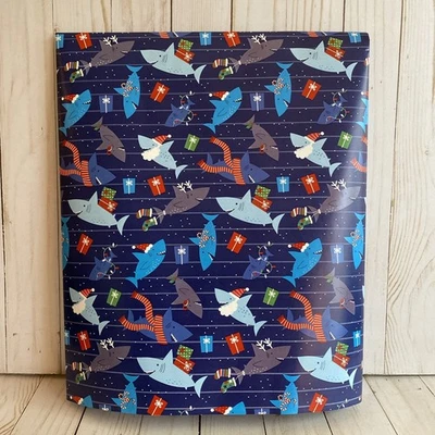 Papel de Envolver Navidad Tiburones 60” x 30” Plegado Plano Náutico Costero Niños Nuevo Foto 1 de 4
