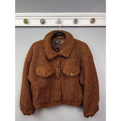 Forever 21 Sherpa Oso de Peluche Chaqueta Abrigo Mujer Grande Marrón Bolsillos con Botones Foto 1 de 4