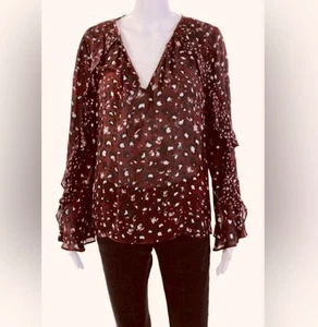 Revolve Silk Blend Burgundy Xs Oversized Boho Indie Core Animal Print Top Parker - Picture 1 of 4