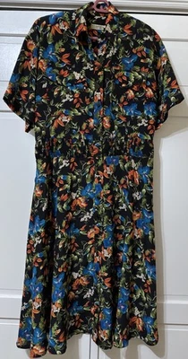 Vtg Y2K 1990's Liz Claiborne Black Floral Short Sleeve Dress Size 6 Secretary - Image 1 of 4