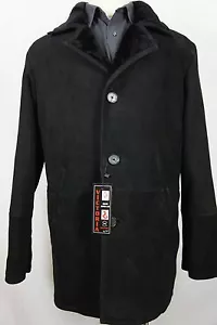 Men New 100% Genuine Suede Shearling Leather Sheepskin Coat Trench Jacket XS-8XL - Picture 1 of 9