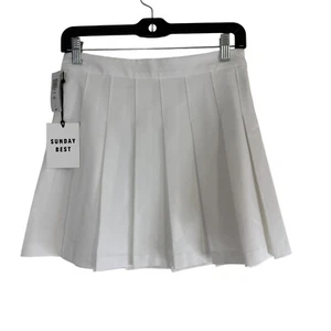 NWT Aritzia Sunday Best Olive Style Pleated Mini Skirt Women’s Size 6 White - Picture 1 of 20