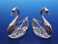 Vintage pair of 835silver with cut crystal swan salt dips with cupid salt spoons