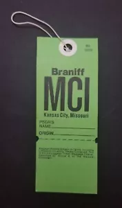 MCI Kansas City Missouri BRANIFF AIRLINES 1970s Luggage Tag Baggage Paper T8593 - Picture 1 of 2