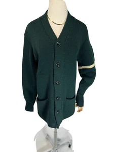 Vintage G. Fox Strickjacke Pullover Erwachsene Medium Varsity grün Wolle Lion Mills 40er 50er - Bild 1 von 12
