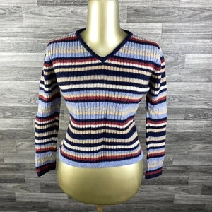 Suéter tejido de lana a rayas multicolor cuello en V TANGENTS para mujer talla mediana - Imagen 1 de 10