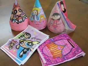 Vintage 31 Geburtstag Party Hut & 8 Beutel Powerpuff Mädchen verkleiden bezaubert wie abgebildet gft - Bild 1 von 6