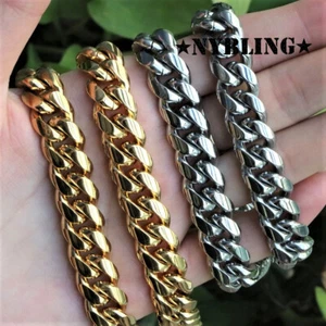 🔥Mens Miami Cuban Link Chain Gold Plated Stainless Steel Necklace or Bracelet🔥 - Picture 1 of 16