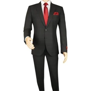 Traje Hombre BERLUSCONI Pavo Lana Italiana Años 180 Sencillo Pecho 623-01 Negro Cuadros - Imagen 1 de 21