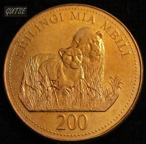 TANSANIA, 200 SHILINGI 1998, ZWEI LÖWEN, BANKFRISCH. - Bild 1 von 2