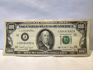 Billete de cien dólares de Estados Unidos serie 1990 Kansas City J 32491692 A - Imagen 1 de 3