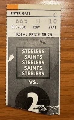 Boleto de temporada 1975 Pittsburgh Steelers vs New Orleans Saints 6/09/75 Foto 1 de 2