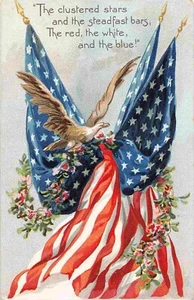 Postal Tuck Bandera Rojo Blanco Azul Decoración Día 1909 Estrellas y Rayas - Imagen 1 de 2