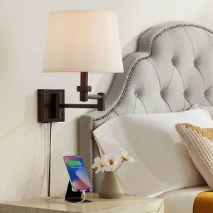 Vero Modern Swing Arm Wall Lamp with USB Charging Port Oil Rubbed Bronze Plug-In - Picture 1 of 9