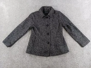 London Fog Womens Jacket PL Petite Black Button Up Collared Wool Blend Lined - Picture 1 of 20