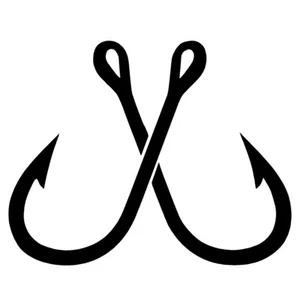 2 Pack - CROSSED FISH HOOKS V1 (4" Black) Vinyl Decal Window Sticker - Picture 1 of 2