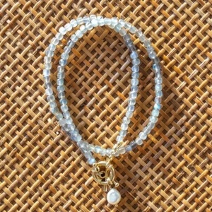 Labradorite Beaded Necklace w/ Gold Toggle Clasp + Removable Pearl BEAUTIFUL - Picture 1 of 15