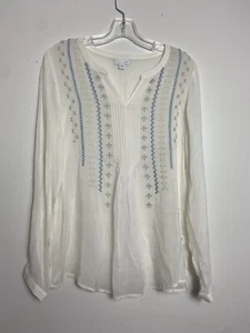 J. Jill Damen bestickte Tunika Oberteil Bluse 100 % Rayon V-Ausschnitt Größe S weiß Multi - Bild 1 von 8