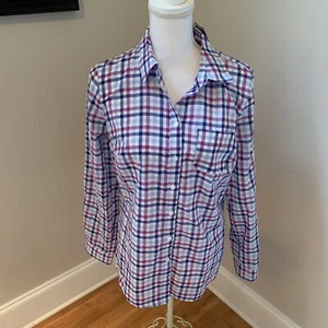 Kim Rogers Womans NWT Blue Plaid long sleeve button down casual blouse small - Picture 1 of 7