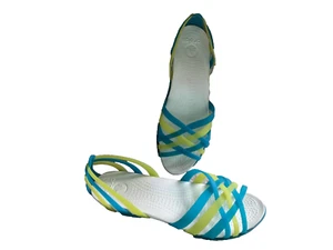 Crocs Huarache flache Sandalen mit Absatz hinten 8W türkis & limette nicht mehr produziert - Bild 1 von 7