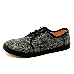 Toms Womens Shoes Paseo Lace Up Comfort Flats Black White Tweed 10M NEW - Picture 1 of 10