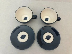 Set of (2) - 2007 Starbucks Coffee Cup/Saucer Sets Blue & White w/ Single Leaf - Picture 1 of 7