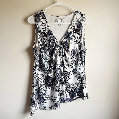 Camiseta sin mangas asimétrica con anillo de cachemira floral mercado negro de la Casa Blanca talla mediana Foto 1 de 4