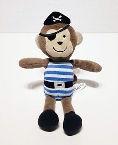 Rare Carter's Pirate Monkey Blue Stripes Baby Plush Stuffed Animal Toy 10" Lovey