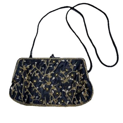 Lancome Satin Beaded Clutch Vintage Purse Evening Bag ,Stylish Floral Handbag. - Image 1 of 4