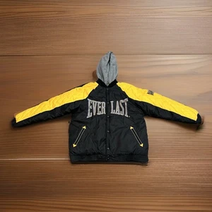 Everlast Gold Black & Silver Vintage Retro Hooded Button Puffer Jacket (Size M) - Picture 1 of 8