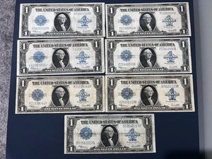 lot of 7 1923 $1 Silver Certificates Horse Blankets Average Condition Lot - Picture 1 of 2