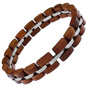 Holzwerk LEHMSEE Damen Herren Holz & Edelstahl Armband Gliederarmband braun - Bild 1 von 7