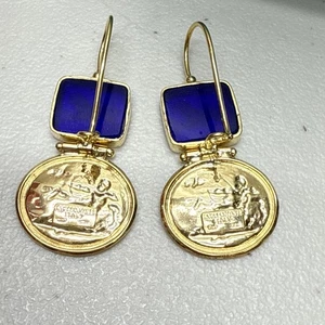 TAGLIAMONTE 925SS 18K YGP Vermeil Venetian Intaglio Earrings Hercules Lion Italy - Picture 1 of 8