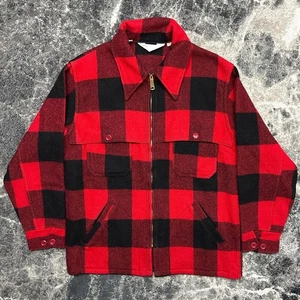 Vintage Woolrich Jacket Mens Medium Mackinaw Cruiser Wool Buffalo Plaid Zip Red - Picture 1 of 6