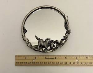 Vintage Art Nouveau Style Table Top Pewter Cat Mirror with Stand Kitschy (A-1). - Picture 1 of 5