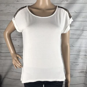 Willi Smith Blouse Medium White Bronze Metallic Beaded Shoulder Sleeveless Top - Picture 1 of 12