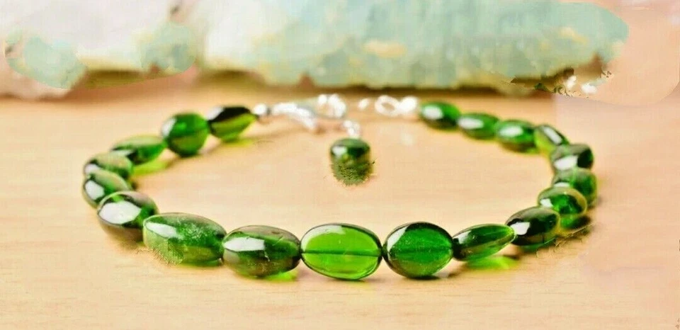 Natural Peridot Gemstones 925 Sterling Silver Bracelet AnniversaryValentine Gift - Image 1 of 1
