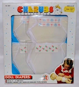 NIB 1990 4 PACK CHERUBS 14"-16" BABY DOLL REUSABLE AND WASHABLE DIAPERS HG TOYS - Foto 1 di 3