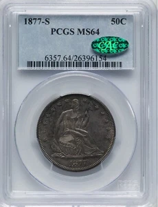 1877-S Seated Half Dollar CAC Sticker PCGS MS64 Amazing Tone, Early Die State! - Picture 1 of 4