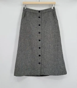 Alice + Olivia Gray Tweed A Line Wool Blend Snap Front Midi Skirt Sz 4 - Picture 1 of 6