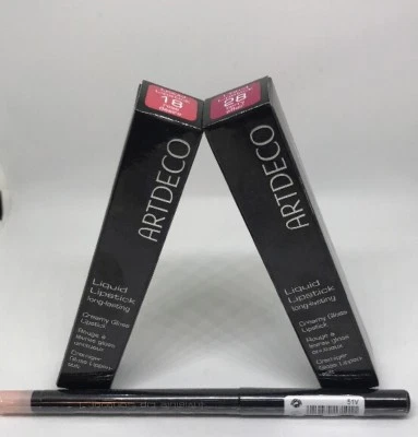 Lápiz labial líquido ArtDeco brillo cremoso de larga duración paquete de 2 Berry Affair Rose Desire Foto 1 de 4