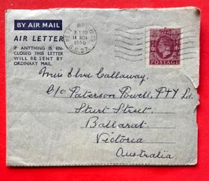 VINTAGE AIR MAIL LETTER - PECK - LONDON - CALLAWAY - BALLARAT - 1950 6D STAMP - Picture 1 of 3
