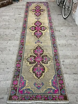 Long Runner Rug, 3.5x12.9ft, Pink Persian Rug, Handmade Rug, Turkish Runner Rug, • 915.95$