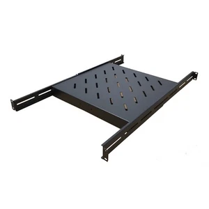 1U 19" 4 Post Fixed Vented Server Shelf, Adjustable Rack Mount 17in - 33in Black - Picture 1 of 10